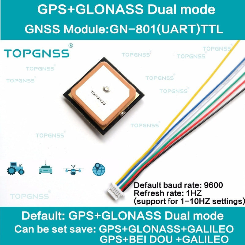 3.3-5V TTL UAR GPS Modue GN-801 GPS GLONASS dual mode M8n GNSS Module Antenna Receiver , built-in FLASH,NMEA0183  FW3.01 TOPGNSS