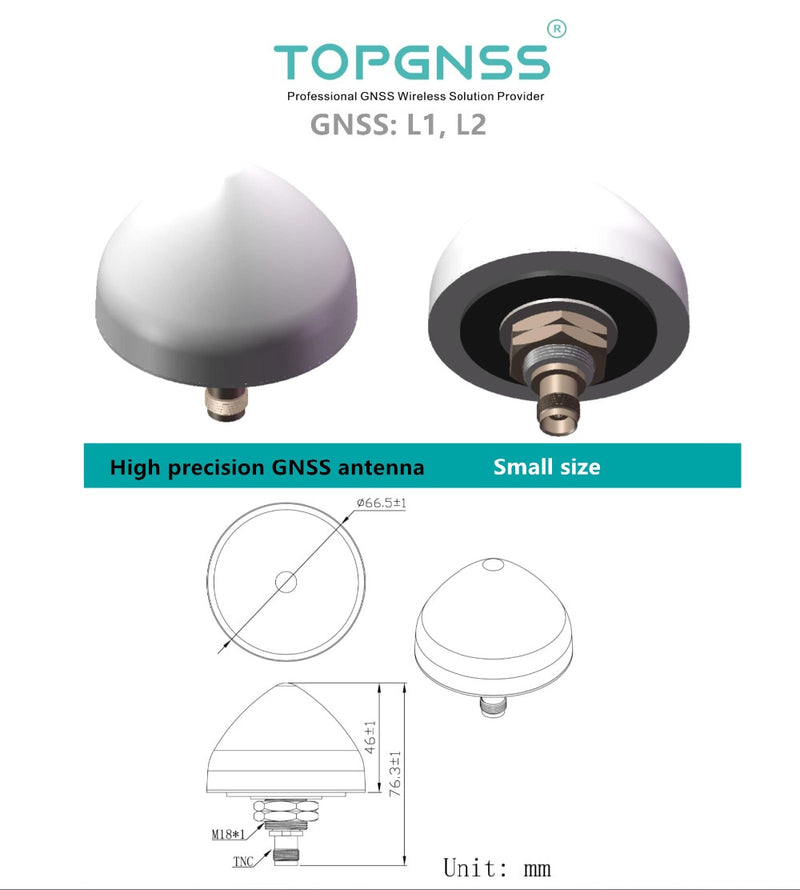 Small size high-precision GNSS antenna for Zed-F9P module drone UGV RTK GPS antenna GPS Glonass Galileo GNSS L1, L2 TOPGNSS