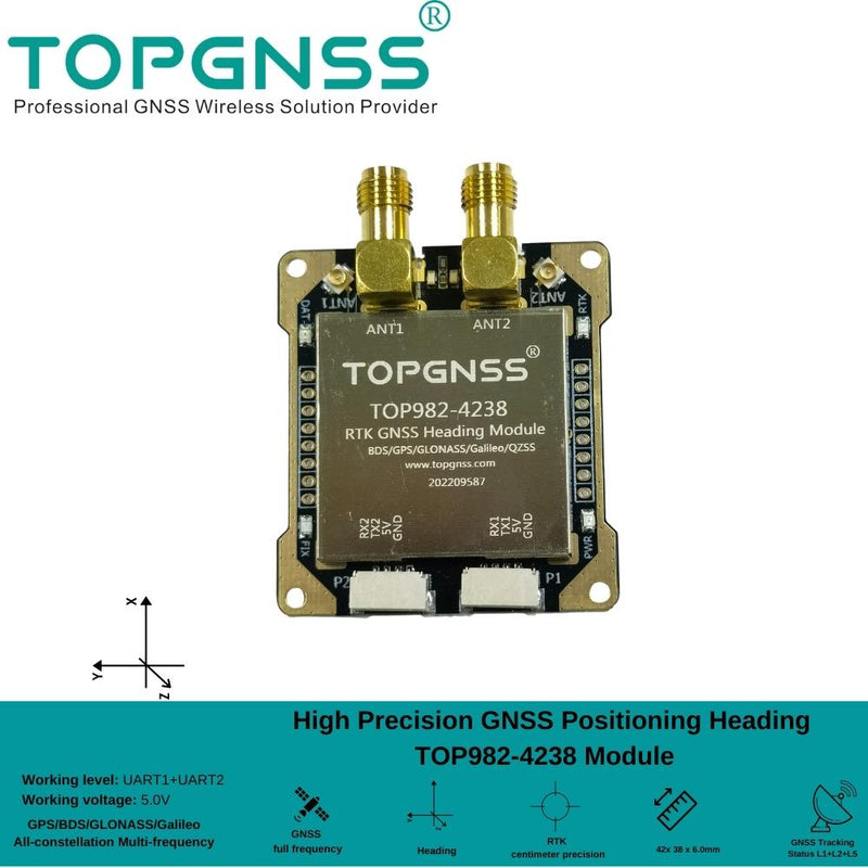 Small TOP982-4238 Positioning  Heading RTK high precision 5V GNSSL1 L2 L5 GNSS module antenna GPS BDS GLONASS GALILEO  TOPGNSS